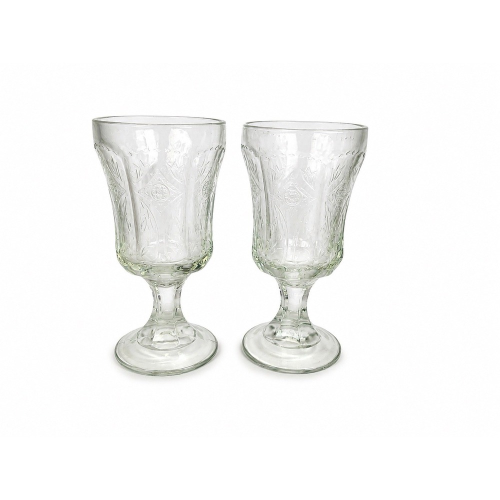 2 Vintage Indiana Glass Clear Water Goblets Recollection/Madrid Pattern‎